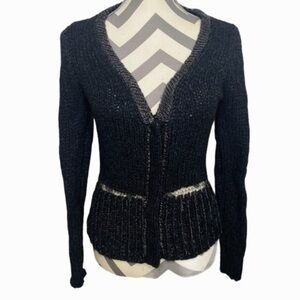 Duffy Wool Cashmere Metallic Cardigan Sweater